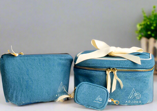 3-Piece Denim Cosmetic Bag Set