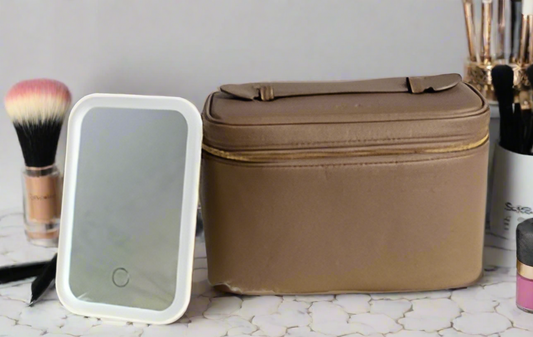 Sleek Travel Makeup Bag with Built-In LED Mirror