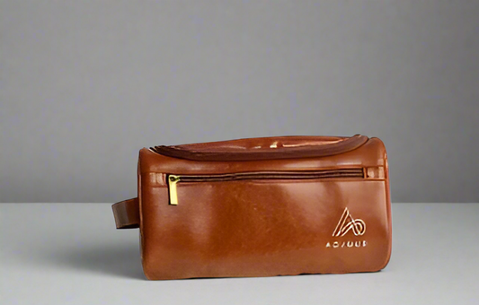 Brown Waterproof PU Leather Hanging Toiletry Pouch